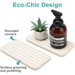 2 Pcs Water Absorbing Stone Drying Trays for Bathroom Sink Kitchen Counter Soap Dish Dispenser Sponge Holder White Ceramic Bathroom Vanity Quick Dry Stone Mat for Kitchen Sink...