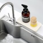 2 Pcs Water Absorbing Stone Drying Trays for Bathroom Sink Kitchen Counter Soap Dish Dispenser Sponge Holder White Ceramic Bathroom Vanity Quick Dry Stone Mat for Kitchen Sink...