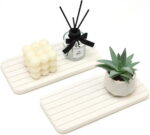 2 Pcs Water Absorbing Stone Drying Trays for Bathroom Sink Kitchen Counter Soap Dish Dispenser Sponge Holder White Ceramic Bathroom Vanity Quick Dry Stone Mat for Kitchen Sink...