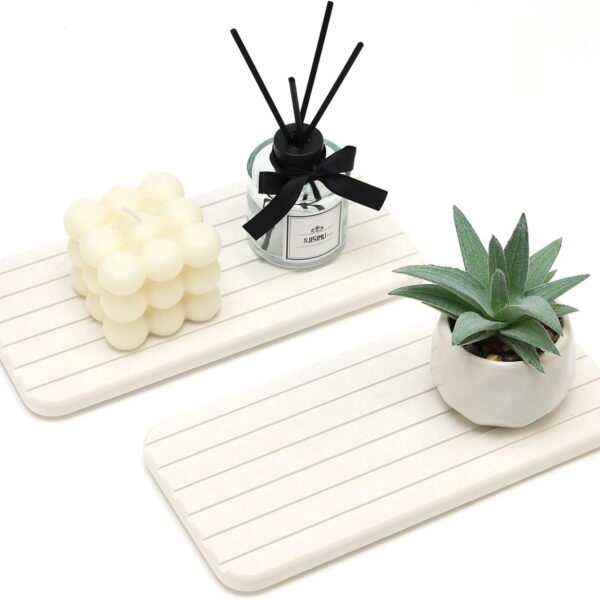 2 Pcs Water Absorbing Stone Drying Trays for Bathroom Sink Kitchen Counter Soap Dish Dispenser Sponge Holder White Ceramic Bathroom Vanity Quick Dry Stone Mat for Kitchen Sink...