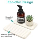 2 Pcs Water Absorbing Stone Drying Trays for Bathroom Sink Kitchen Counter Soap Dish Dispenser Sponge Holder White Ceramic Bathroom Vanity Quick Dry Stone Mat for Kitchen Sink...