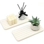 2 Pcs Water Absorbing Stone Drying Trays for Bathroom Sink Kitchen Counter Soap Dish Dispenser Sponge Holder White Ceramic Bathroom Vanity Quick Dry Stone Mat for Kitchen Sink...