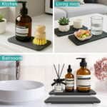 2 Pcs Water Absorbing Stone Drying Trays for Bathroom Sink Kitchen Counter Soap Dish Dispenser Sponge Holder White Ceramic Bathroom Vanity Quick Dry Stone Mat for Kitchen Sink...