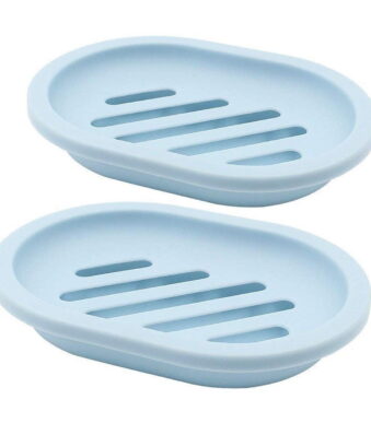 2Pack Soap Dish with Drain Holder Container Soap Saver Bathroom Shower Soap Case (BLUE)