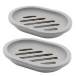 2Pack Soap Dish with Drain Holder Container Soap Saver Bathroom Shower Soap Case (GRAY)