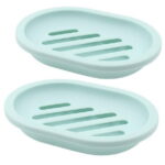 2Pack Soap Dish with Drain Holder Container Soap Saver Bathroom Shower Soap Case (GREEN)