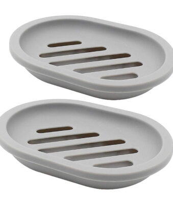 2Pack Soap Dish with Drain Holder Container Soap Saver Bathroom Shower Soap Case (GRAY)