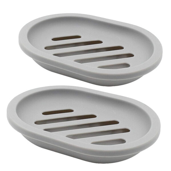 2Pack Soap Dish with Drain Holder Container Soap Saver Bathroom Shower Soap Case (GRAY)