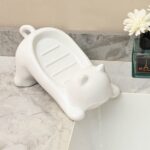 2PCS Cute Cat-Shaped Soap Dish Holder - Durable Plastic Bathroom Decor with Drain Holes, Non-Slip Adorable Cartoon Soap Saver for Kitchen Sink, Countertop, Shower (BPA-Free,...