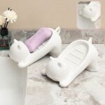 2PCS Cute Cat-Shaped Soap Dish Holder - Durable Plastic Bathroom Decor with Drain Holes, Non-Slip Adorable Cartoon Soap Saver for Kitchen Sink, Countertop, Shower (BPA-Free,...
