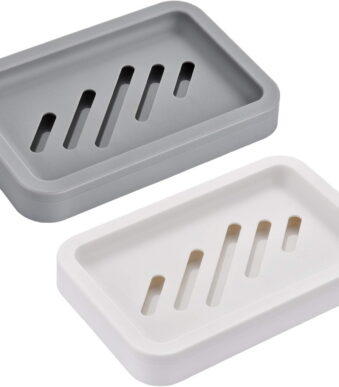 2PCS Draining Soap Dishes, Dishwashing Sponge Soap Holder with Water Tray, Keep The Place Dry, Easy to Clean Soap Cases, Suitable for Kitchen, Bathroom, Container (Gray)