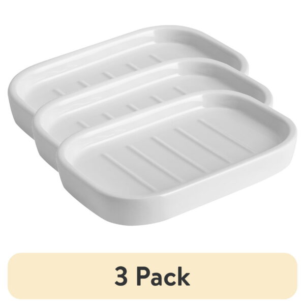 (3 pack) Mainstays Basic Ceramic Soap Dish White