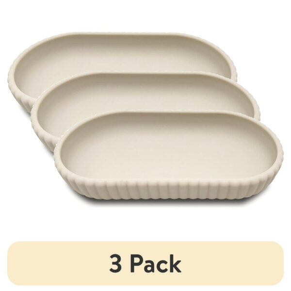 (3 pack) Mainstays Rubberized Plastic Ribbed Accessory Tray, Beige