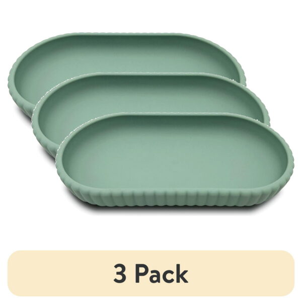 (3 pack) Mainstays Rubberized Plastic Ribbed Accessory Tray, Green