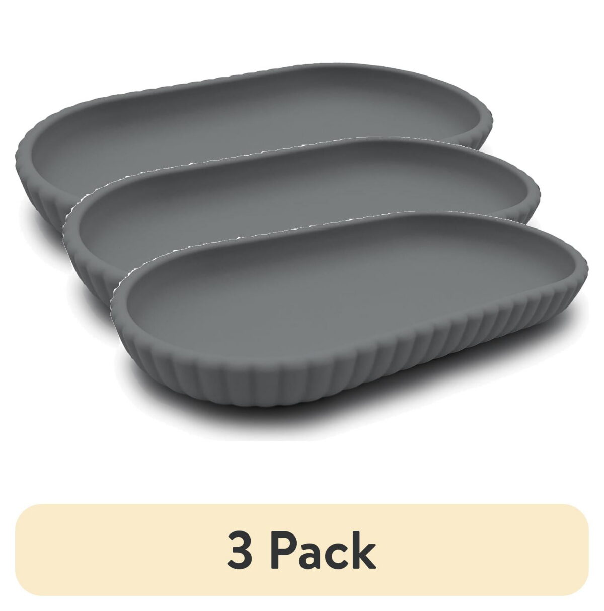 (3 pack) Mainstays Rubberized Plastic Ribbed Accessory Tray, Grey