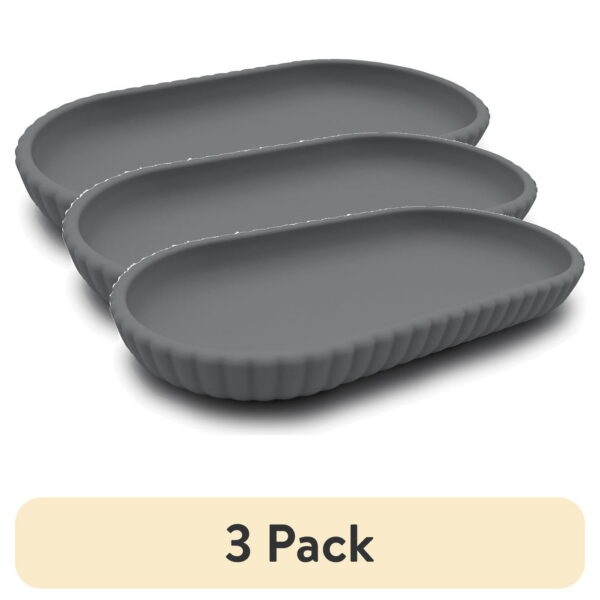 (3 pack) Mainstays Rubberized Plastic Ribbed Accessory Tray, Grey