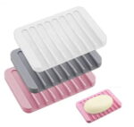 3-Pack Silicone Self-Draining Soap Dishes – Durable Bathroom Soap Holders with Draining Trays TIKA