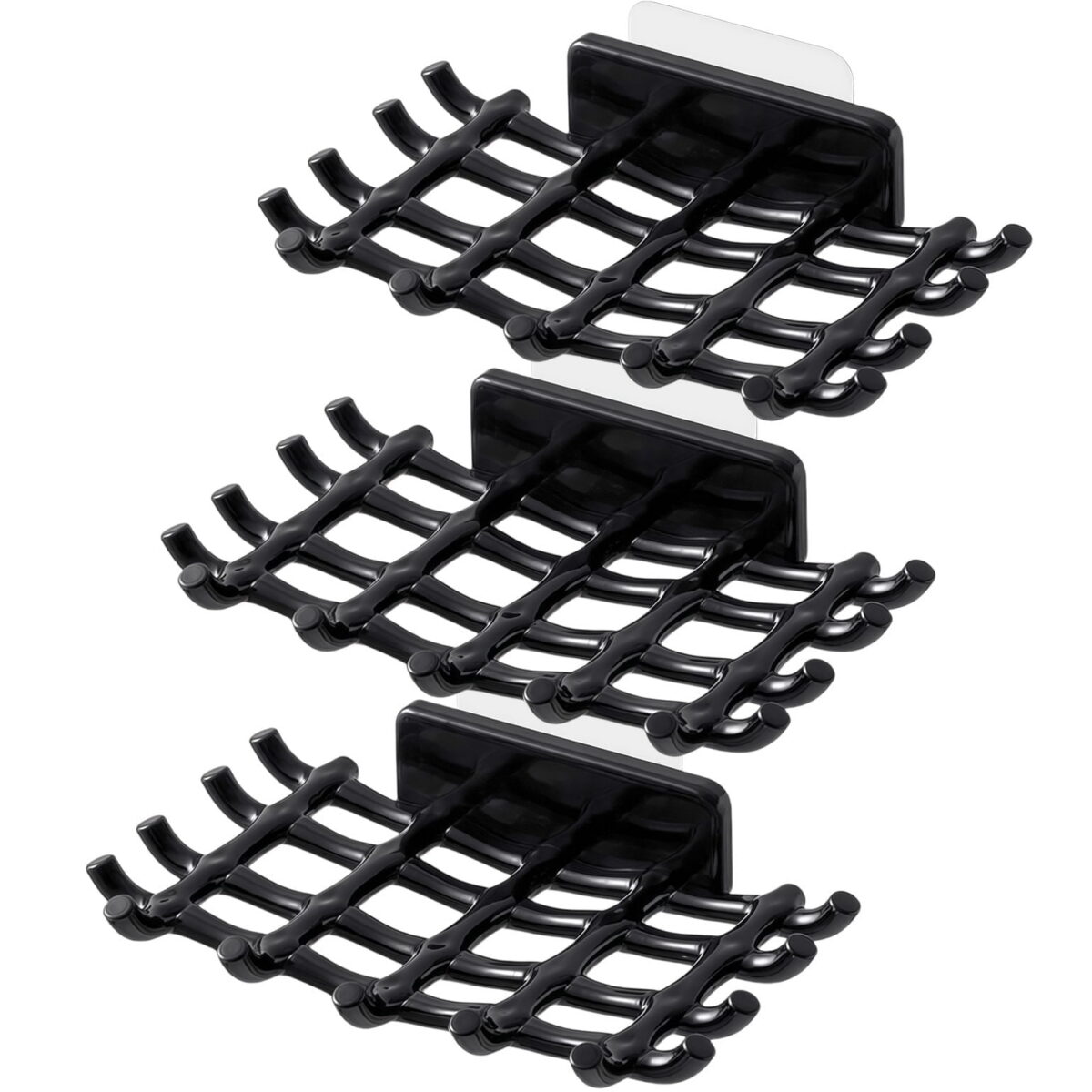 3Pack Draining Soap Dishes Wall Mounted Soap Holder for Shower Vonpri Bar Soap Sponge Organizer Self-Adhesive Rack Soap Tray Drainer with Hooks Black