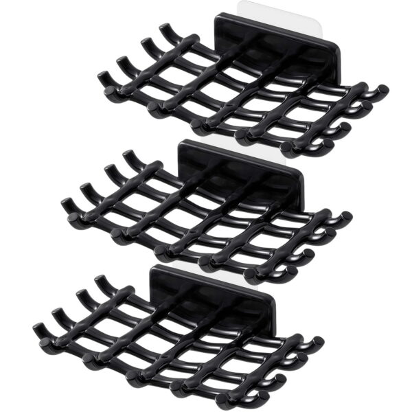 3Pack Draining Soap Dishes Wall Mounted Soap Holder for Shower Vonpri Bar Soap Sponge Organizer Self-Adhesive Rack Soap Tray Drainer with Hooks Black