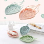 3pcs Soap Dish with Drain, EEEkit Leaf Shape Shower Soap Holder, Plastic Soap Sponge Storage Plate Tray Holder Case Container for Bathroom, Kitchen Counter, Sink(Pink, Green, Blue)
