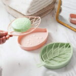 3pcs Soap Dish with Drain, EEEkit Leaf Shape Shower Soap Holder, Plastic Soap Sponge Storage Plate Tray Holder Case Container for Bathroom, Kitchen Counter, Sink(Pink, Green, Blue)
