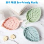 3pcs Soap Dish with Drain, Leaf Shape Shower Soap Holder, Plastic Soap Sponge Storage Plate Tray Holder Case Container for Bathroom, Kitchen Counter, Sink(Pink, Green, Blue)