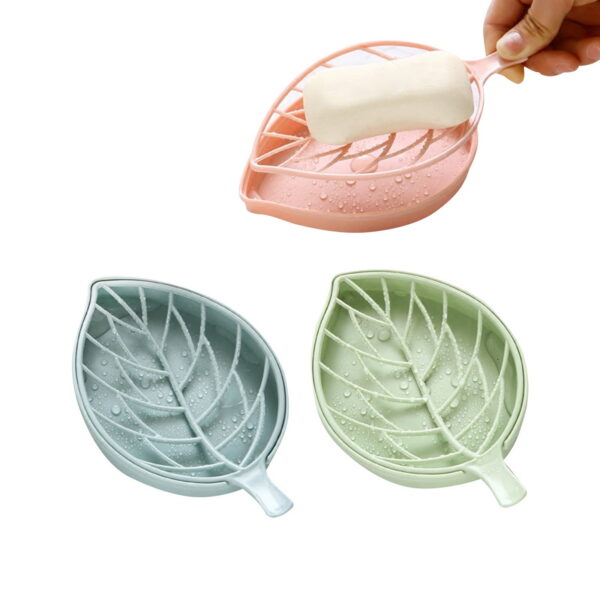 3pcs Soap Dish with Drain, Leaf Shape Shower Soap Holder, Plastic Soap Sponge Storage Plate Tray Holder Case Container for Bathroom, Kitchen Counter, Sink(Pink, Green, Blue)