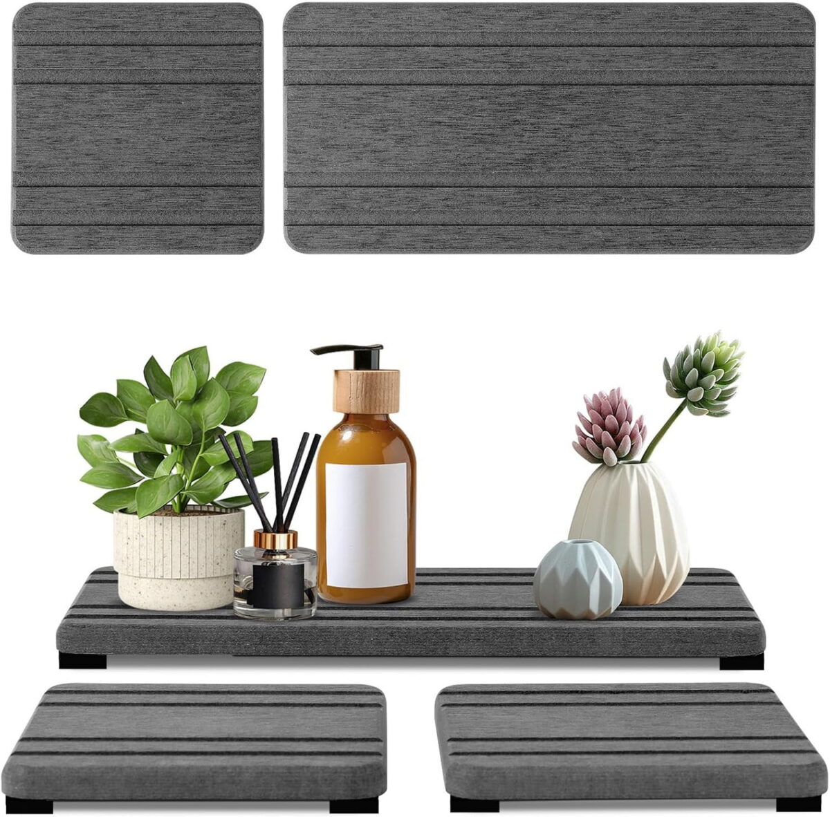 3PCS Water Absorbing Stone Tray, DryingNeat Diatomite Stone Sink Tray, Instant Dry Sink Coasters, Kitchen Sponge Hand Soap Holder, Countertop Fast Drying Counter Trays,8 * 4inch...