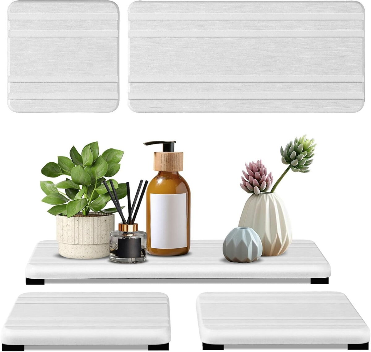 3PCS Water Absorbing Stone Tray, DryingNeat Diatomite Stone Sink Tray, Instant Dry Sink Coasters, Kitchen Sponge Hand Soap Holder, Bathroom Sink Vanity Trays,8 * 4inch and 4 *...