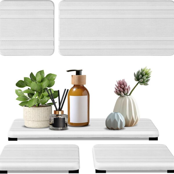 3PCS Water Absorbing Stone Tray, DryingNeat Diatomite Stone Sink Tray, Instant Dry Sink Coasters, Kitchen Sponge Hand Soap Holder, Bathroom Sink Vanity Trays,8 * 4inch and 4 *...