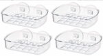 4 Clear Soap Dish Suction Cup Drain Holder Bar Saver Tray Bathroom Shower Rack