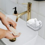 4 Clear Soap Dish Suction Cup Drain Holder Bar Saver Tray Bathroom Shower Rack