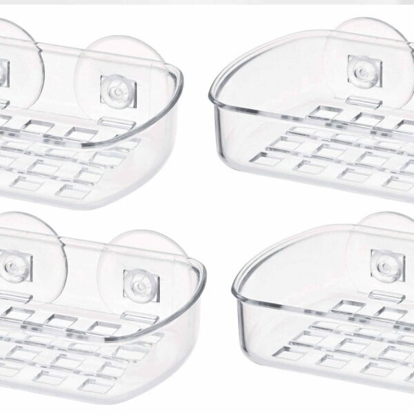 4 Clear Soap Dish Suction Cup Drain Holder Bar Saver Tray Bathroom Shower Rack