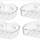 4 Clear Soap Dish Suction Cup Drain Holder Bar Saver Tray Bathroom Shower Rack