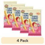 (4 pack) Earth's Best Organic Teething Crunchy Sticks Strawberry Banana Puffed Baby Snack, 0.56 oz Bag
