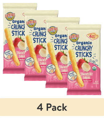(4 pack) Earth's Best Organic Teething Crunchy Sticks Strawberry Banana Puffed Baby Snack, 0.56 oz Bag