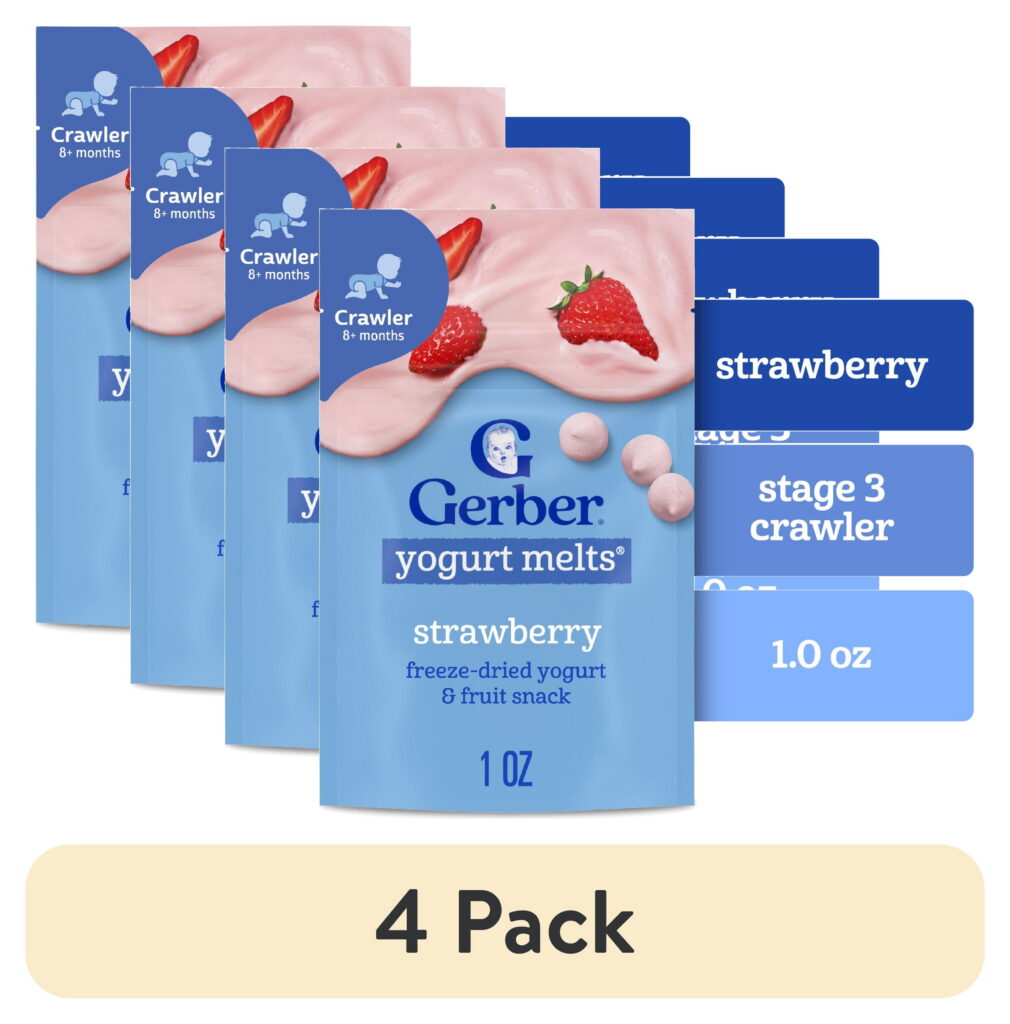 (4 pack) Gerber Stage 3 Baby Food Snacks, Strawberry Yogurt Melts, Baby Led Feeding 1 oz