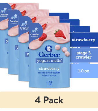 (4 pack) Gerber Stage 3 Baby Food Snacks, Strawberry Yogurt Melts, Baby Led Feeding 1 oz