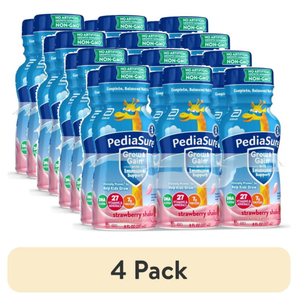 (4 pack) PediaSure Grow & Gain with Immune Support, 7g Protein, Strawberry, 8-fl-oz Bottle, 6 Shakes