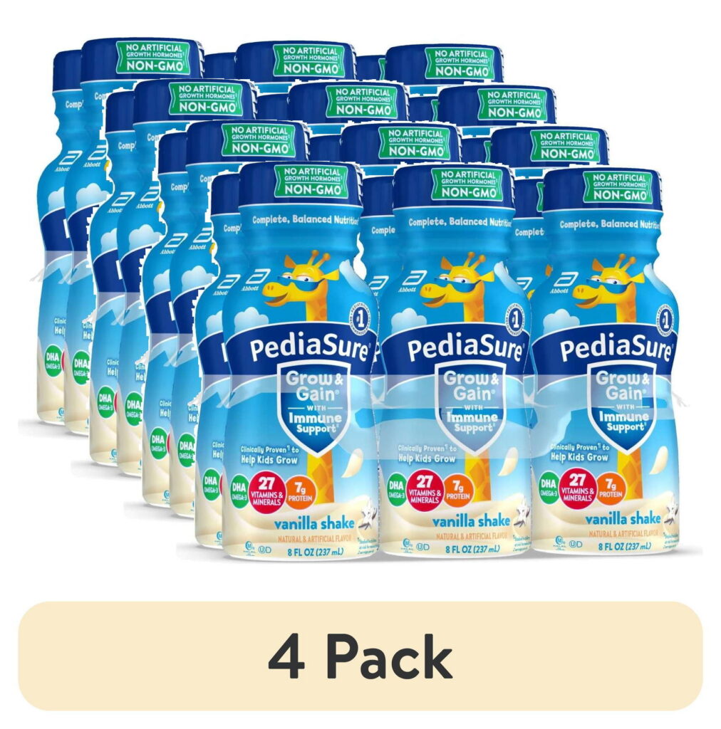 (4 pack) PediaSure Grow & Gain with Immune Support, 7g Protein, Vanilla, 8-fl-oz Bottle, 6 Shakes