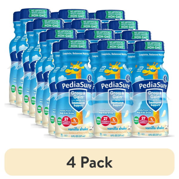 (4 pack) PediaSure Grow & Gain with Immune Support, 7g Protein, Vanilla, 8-fl-oz Bottle, 6 Shakes