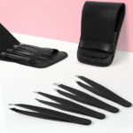 4 Pcs Tweezers Set, Stainless Steel Hair Removal Makeup Tool, Gift, Black