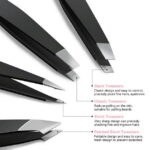 4 Pcs Tweezers Set, Stainless Steel Hair Removal Makeup Tool, Gift, Black