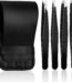 4 Pcs Tweezers Set, Stainless Steel Hair Removal Makeup Tool, Gift, Black
