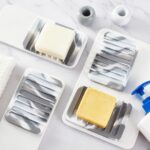 4pcs Self Draining Soap Dish Marble Look Soap Dishes Soft Silicone Self Draining Soap Tray Soap Savers Soap Holder Easy to Clean