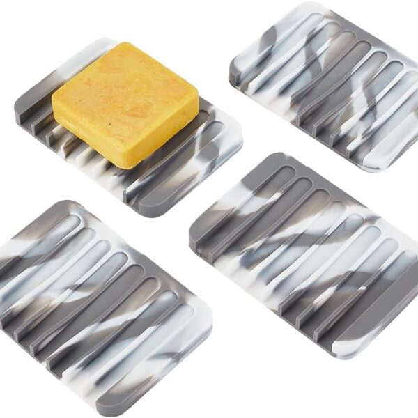4pcs Self Draining Soap Dish Marble Look Soap Dishes Soft Silicone Self Draining Soap Tray Soap Savers Soap Holder Easy to Clean