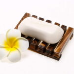 5 Pieces Wooden Soap Dish Holder Home Bathroom Hand Craft Wood Case Holder Draining for Soap Sponge Scrubber (Charcoal)