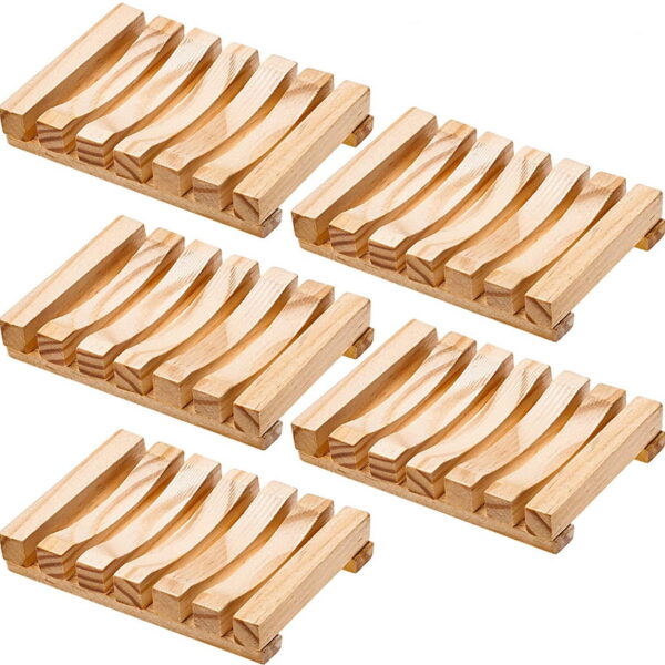 5 Pieces Wooden Soap Dish Holder Home Bathroom Hand Craft Wood Case Holder Draining for Soap Sponge Scrubber (Wooden)