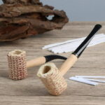 5Pcs Corn Cob Cigar Pipe Set,Tutuviw Corncob Pipe with Straight Stem,Disposable Natural Corn Cob Practice Pipe,Straight Varnished Corncob Pipe - Black Stem