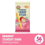 (6 pack) Earth's Best Organic Teething Crunchy Sticks Strawberry Banana Puffed Baby Snack, 0.56 oz Bag